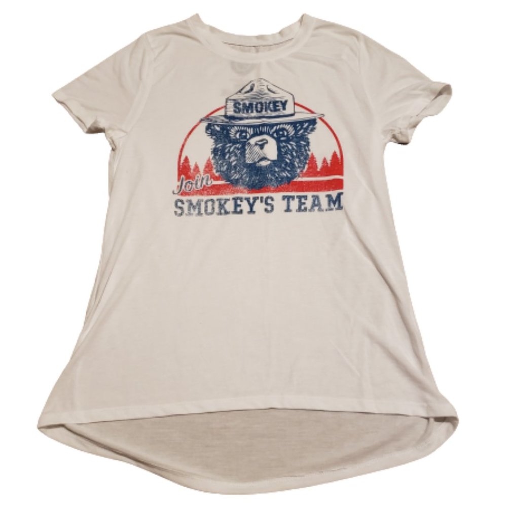 Smokey the Bear Smokey's Team T-Shirt Tee White Women's Medium M Camping Summer